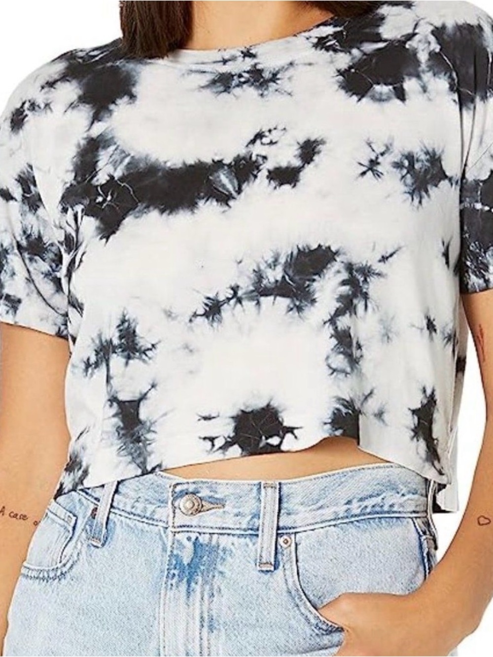 ZARA Black & White Tie-Dye Boxy Crop Tee
